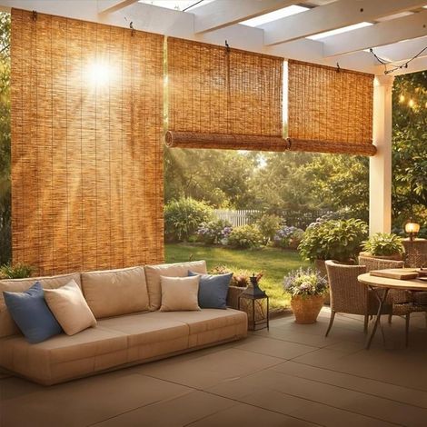 Stores enrouleurs en Bambou pour terrasse extérieure, Disponibles largeurs de 80 à 160 cm, filtrant la lumière grâce Leur Fibre Naturelle. rétro Bambou(100 x 180CM) - 100l 180L cm