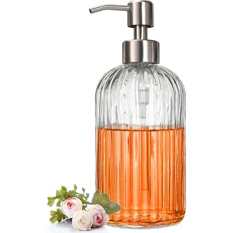 Distributeur de savon en verre rechargeable de 400 ml (400 ml) - Distributeur de savon premium pour salle de bain et cuisine - Décoration (1/5)