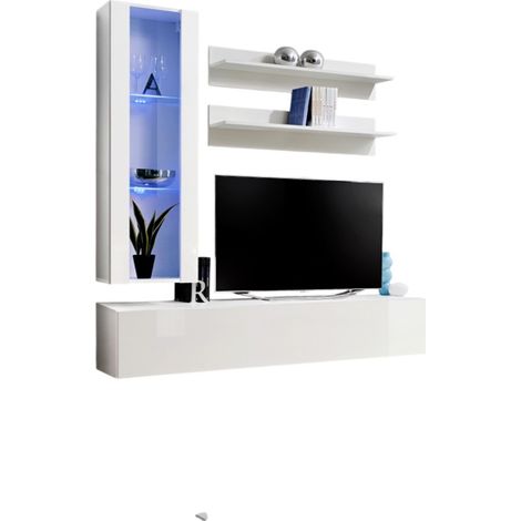 TV-Möbel FLY H2 Design, in glänzendem Weiß. Modernes und trendiges Hängemöbel für Ihr Wohnzimmer.