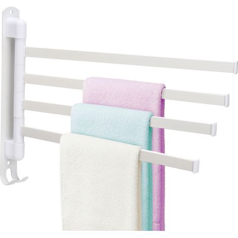 Porte-Serviettes pivotant pour Salle de Bain, Barre Porte-Serviettes à 4 Bras en Acier Inoxydable, Support Mural Peu encombrant, avec Crochet, Rotation à 180 degrés pour Salle de Bain (1/5)