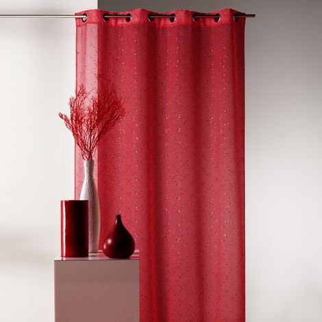 Voilage en étamine imprimé petits points colorés Rouge 140x240 cm (1/2)