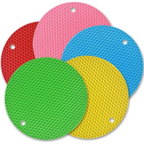 Ensemble de 5 dessous de plat en silicone colorés avec patins antidérapants en silicone (1/4)