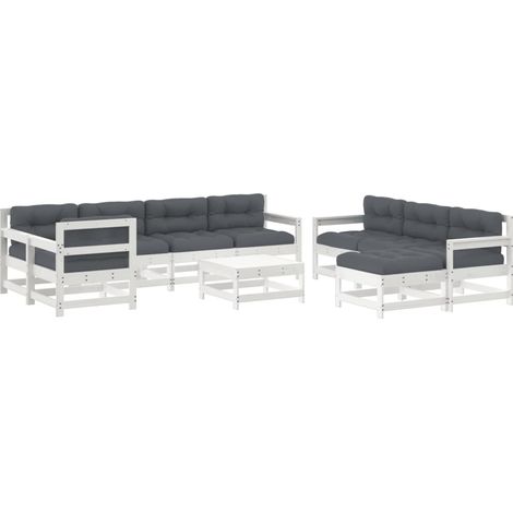 Maison Exclusive - Set Divani da Giardino 10 pz con Cuscini Legno Massello Bianco