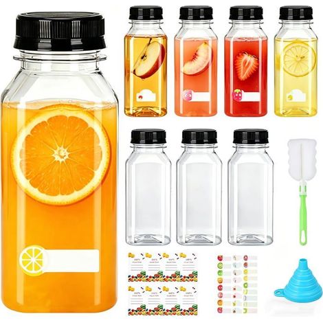 Bouteilles à jus Lot de 8 Plastique PET Sans BPA, étanches Smoothies, laits frappés 250 ml transparentes (1/5)