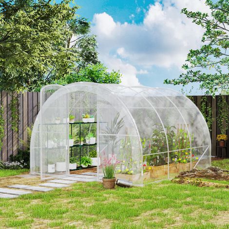 Serre de jardin tunnel 3 x 3 x 2 m 9 m² avec porte à charnières bâche en PE 150 g/m² pour Légumes Plantes Fleurs (1/5)