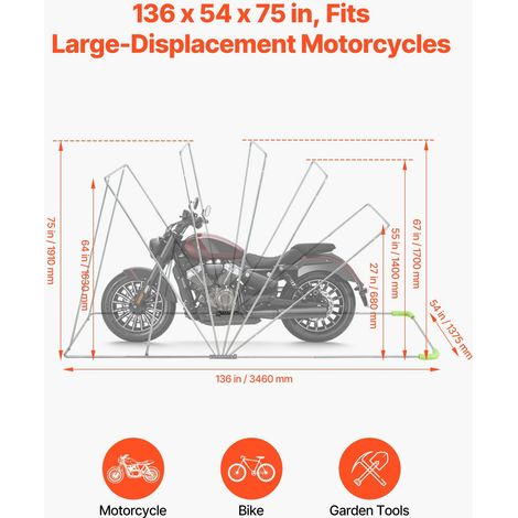 Abri moto extérieur antivol 600D Oxford tente garage repliable, structure acier tôl. tout temps fenêtres aération, 346x137,5x190 cm noir (1/5)