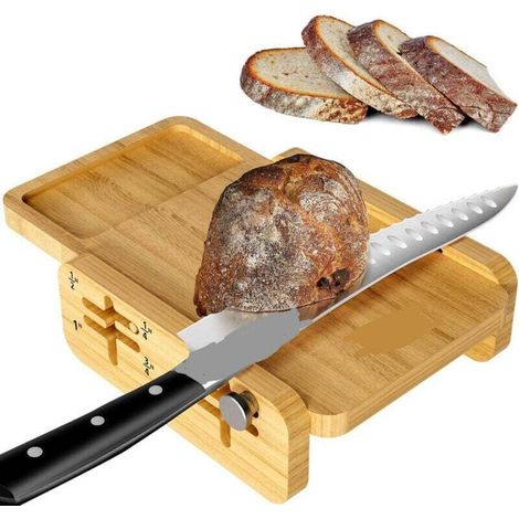 Brotschneider für selbstgebackenes Brot, der weltweit erste horizontale Brotschneider aus Holz mit Krümelschublade, einstellbare Schnittstärke von 3 Scheiben für Sauerteigbrot, Kuchen, Toast und Bagel
