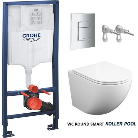 Bâti-support GROHE Rapid SL pack réservoir encastrable et plaque Chrome BR avec WC suspendu ROUND SMART Blanc 52 cm Tornade 3.0 par KP (1/3)
