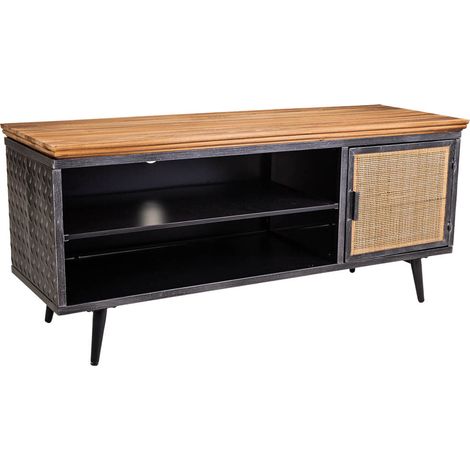 Mueble bajo de metal,madera y bambú negro 120x40x56,5 (1/5)