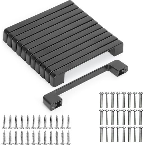 12pcs Poignee de Meuble Cuisine Noir Mat, Poignée Meubles Entraxe 128mm, Poignet Carrée de Porte d'Armoire Moderne avec Vis pour Tiroirs, Armoires, Placards, Bureaux (1/5)