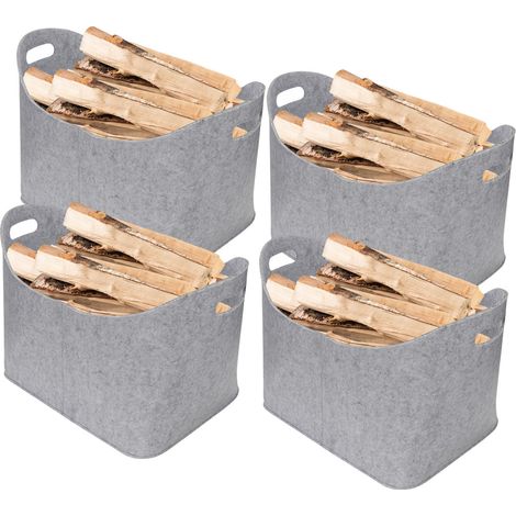 Randaco Borse in feltro per legna da ardere, 4 pezzi, 44 x 31 x 34 cm, borsa per legna da ardere grigia, cestino in feltro pieghevole, cestino per legna da ardere, borsa per la spesa