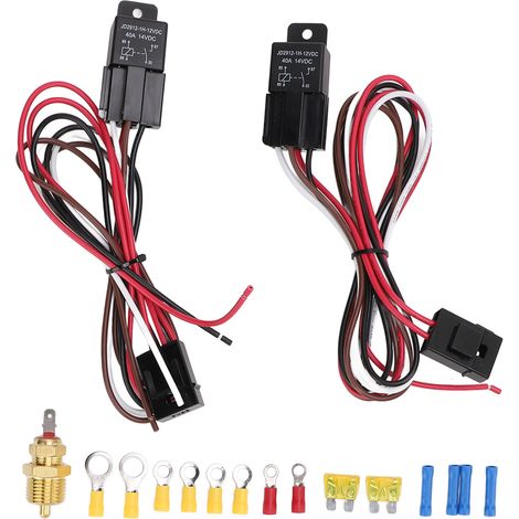 Ortviai Kit de câblage double ventilateur 12 V CC avec relais 40 A et thermostat 185°F/175°F pour ventilateurs de 10 à 16 pouces