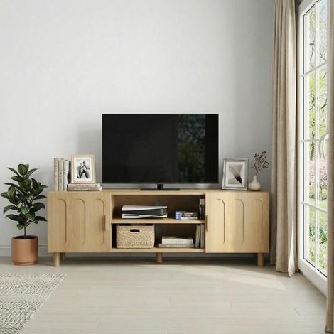 Meuble TV 140 cm style campagne moderne milieu de siècle téléviseurs 55/65 pouces rangement (1/5)