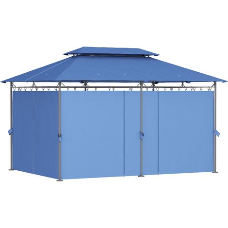 Tonnelle de jardin 3x4 m tente réception 6 rideaux amovibles double toit terrasse festival bleu foncé