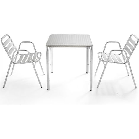 Table de jardin carrée en aluminium et 2 fauteuils (1/5)