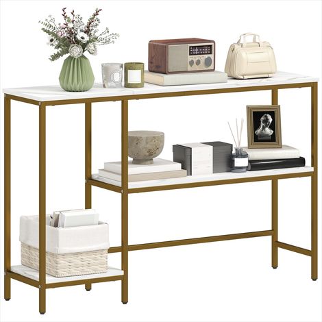 Console 120 cm blanc et doré 3 étagères effet marbre (1/5)