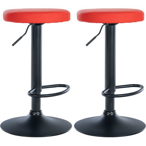 Lot de 2 tabourets de bar design simple avec assise en synthétique rouge et cadre métal noir TDB10687 (1/4)