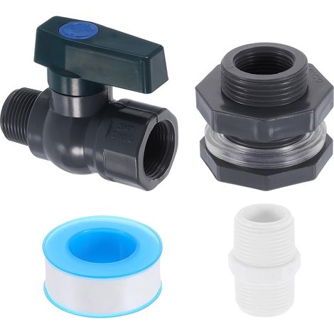 Ensemble Pluie Baril Robinet Kit, Plastique Pluie Baril Robinet avec 3/4" GHT Cloison Raccord, Tuyau arrosage Adaptateur et Filetage Joint Ruban pour Réservoir Eau Aquarium, Gris (1/5)