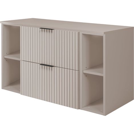 Furnidea - Meuble sous vasque FLOW CACHEMIRE 100 cm avec 2 x l'étagères - extensions et plan - 2 tiroirs - façades rainurées (1/5)