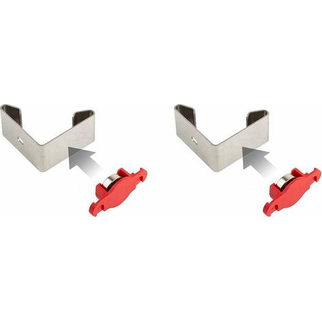 Set di 2 clip magnetiche per battiscopa. Clip in metallo e magneti. Fissaggio rapido per mobili in legno. Facile installazione in cucina e bagno.