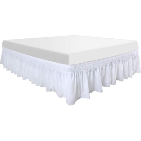 Cache-sommier en polyester enveloppant, cache-sommier élastique à volants, délavé et infroissable, matelas sans soulèvement, trois côtés en tissu avec chute de