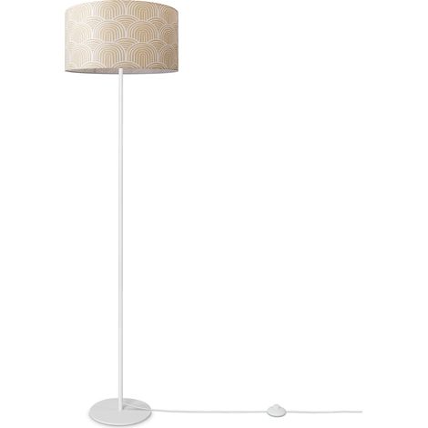 Paco Home Lampada Da Terra Soggiorno Paralume Tessuto Lampada Da Lettura Astratta Vintage Design 7 (Ø38 cm), Lampada da terra a gamba singola - Bianca