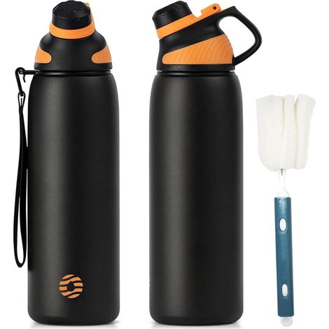 Trinkflasche Edelstahl Magnetdeckel BPAfrei Schwarz 1000 ml (1/5)