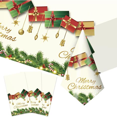 Ensemble de 2 nappes de Noël rectangulaires imperméables et résistantes à l'huile, décorations festives pour les repas de fêtes (1/5)