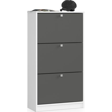 Schuhschrank AKORD in der Farbe Weiß mit 3 Schuhkipper Front Graphitgrau B60 x H113 x T28,5 cm Gewicht 30 kg (1/4)