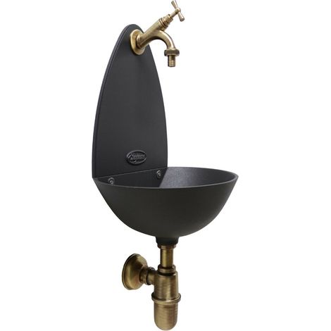 Fontaine murale Palma Couleur fonte pour la maison Jardin Robinet et siphon en laiton Finition au choix : bruni