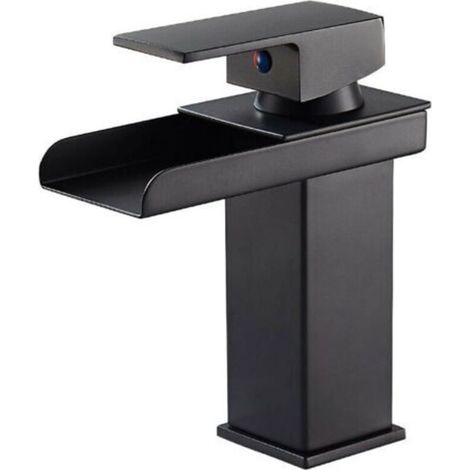Robinet Salle de Bain Cascade Noir, Mitigeur Salle de Bain en Laiton, Mitigeur pour Vasque à Poser, Robinetterie Eau Chaude et Froide (1/5)