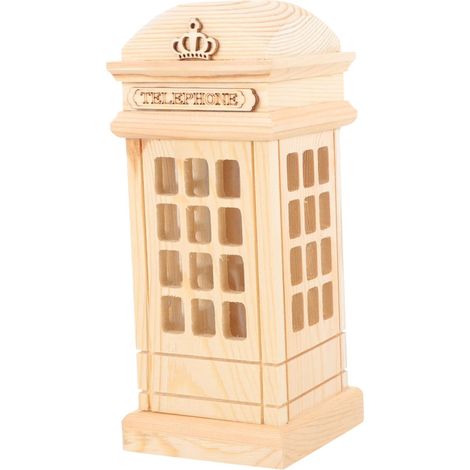 Boîte à Économies en Bois Naturel Forme Cabine Téléphonique Inachevée Décorative pour Chambre D'garçon et Filles ou Maison, Pot D'épargne en Pin Simple Style (1/5)