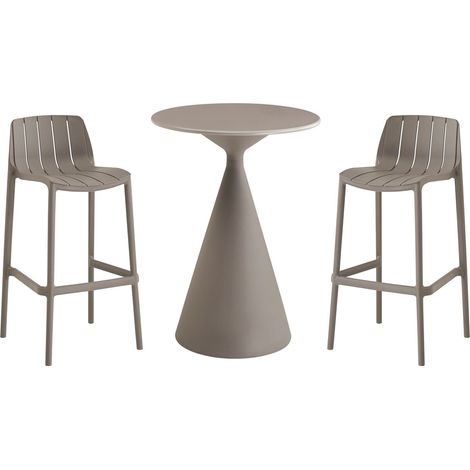 Table et chaises hautes de bistrot empilables "Vaena" - 2 places - Taupe (1/4)