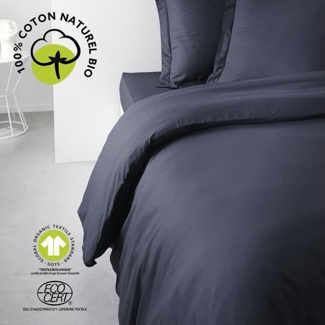 Set letto TODAY cotone 100% Organic Navy copripiumino 220 x 240 cm + 2 federe 63 x 63 cm certificato Oeko-Tex (1/4)