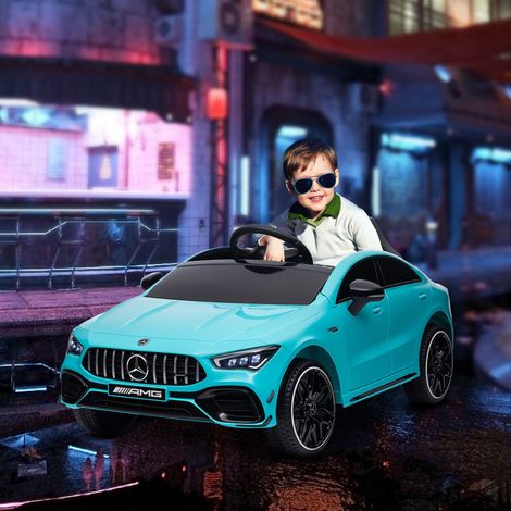 Voiture électrique pour enfants, bleu clair, pour enfants de 3 à 6 ans, klaxon, lumières LED, avec roues transportantes, télécommandable