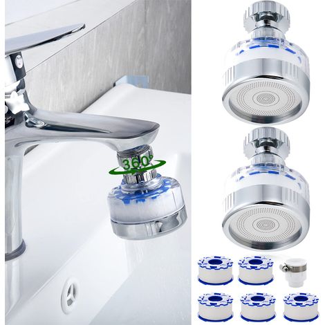 360-Grad-Dreh-Wasserhahnfilter (2er-Pack) – Haushaltswasserfilter für Küche und Bad, entfernt Chlor, Fluorid, Schwermetalle und Verunreinigungen aus hartem Wasser (1/5)