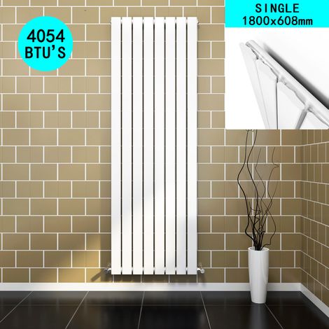 ELEGANT 1800 x 608 mm Designer White Single Flat Panel Designer Radiator Vertical Rads Compatible With All Heating Systems + White Thermostatic Radiator Valves (1/5)