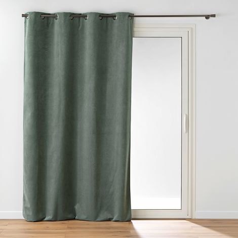 Rideau à œillets 140 x 260 cm – Velours relief Olympe Kaki – 100 % Occultant et Thermique (1/5)