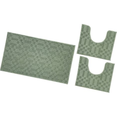 Tappeto Bagno 3D Morbido Assorbente Antiscivolo Lavabile Scendiletto Camera Set 3 Pezzi - Verde
