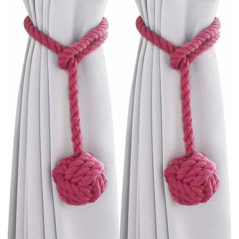 Lot de 2 embrasses pour rideaux, embrasses de rideaux, embrasses pour rideaux, embrasses de rideaux, embrasses de corde en coton tricoté à la main, clips pour chambre à coucher (rose rouge) (1/4)