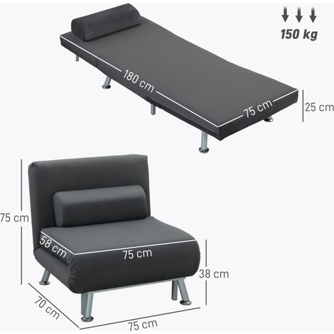 Faltbarer Schlafsessel aus Polyester, dunkelgrau, 75 x 70 x 75 cm, MODENUIT (1/4)