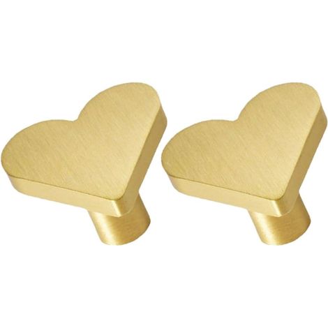 Boutons de Meuble Installation Facile 2pcs en Laiton Doré Forme de Cœur Usage Polyvalent pour Commode et Armoire Cuisine et Salle de Bain (1/5)