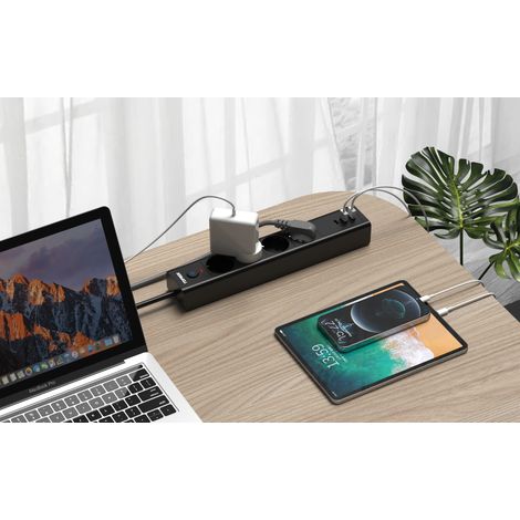 Multiprise EU 8 Prises Interrupteurs Individuels Ports USB Protection Surtension Coque PC Ignifuge Câbles Cuivre Pur Haute Puissance (1/5)