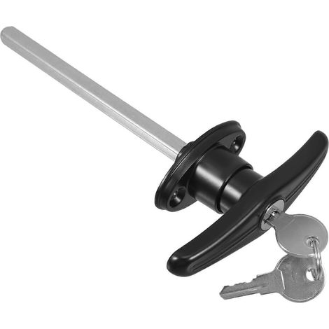 Kit de serrure de porte de garage à poignée en T avec tige longue, corps en alliage de zinc et finition résistante aux intempéries, pour abri de jardin ou camping-car. (1/5)