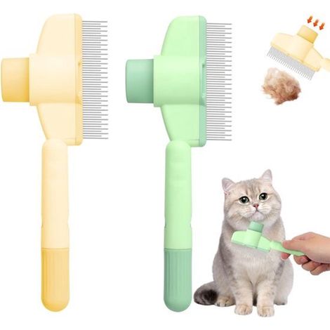 Cepillo para gatos/perros, Elimina nudos y pelo, Para pelaje corto y largo, Mascotas con pelo largo/corto, Amarillo y verde, 18 cm, 2 unidades (1/5)