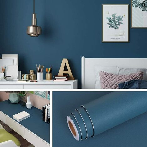 Papier Peint Adhésif Bleu Foncé de 40CM10M Papier Vinyle Autocollant Bleu Indigo pour Meuble Chambre Armoire Table de Chevet Commode Rouleau Adhésif Décoratif Épais Lavable Amovible (1/4)