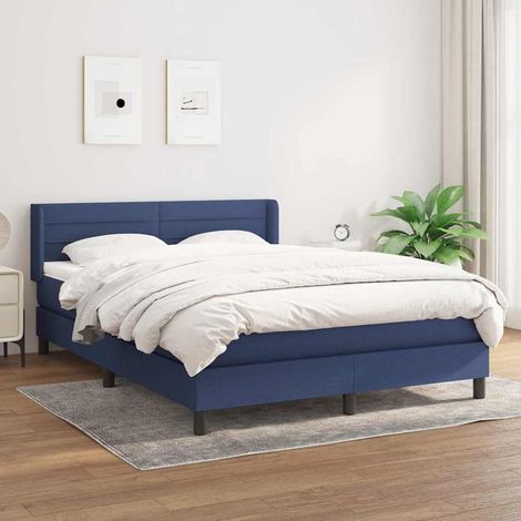 Cama box spring con colchón tela azul 140x190 cm (1/5)