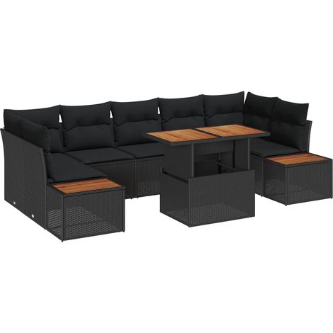 Garten Essgruppe mit Kissen 8 pcs Schwarz und Braun