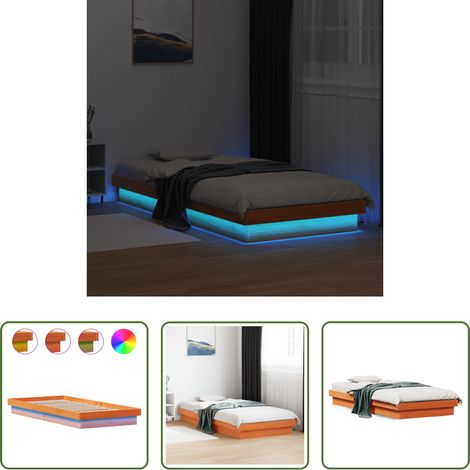Cadre de lit bois -  Cadre de lit à LED sans matelas 75x190 cm bois massif (1/5)