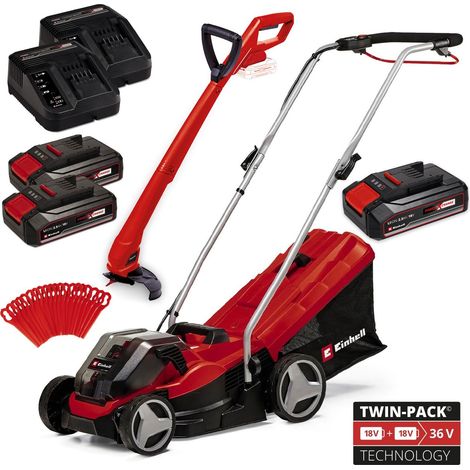 Einhell Cordless 36v Lawnmower 33cm Cut + Grass Trimmer Strimmer 3x Batteries (1/5)
